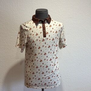 Men's Cream Polo Shirt with Brown Collar